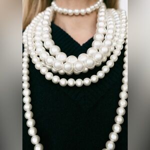 Zara Multi-Strand Pearl Statement Necklace - White